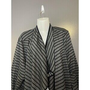 Sunny Leigh Sweater Cardigan Womens 3X Gray Striped Open Front Lightweight Knit